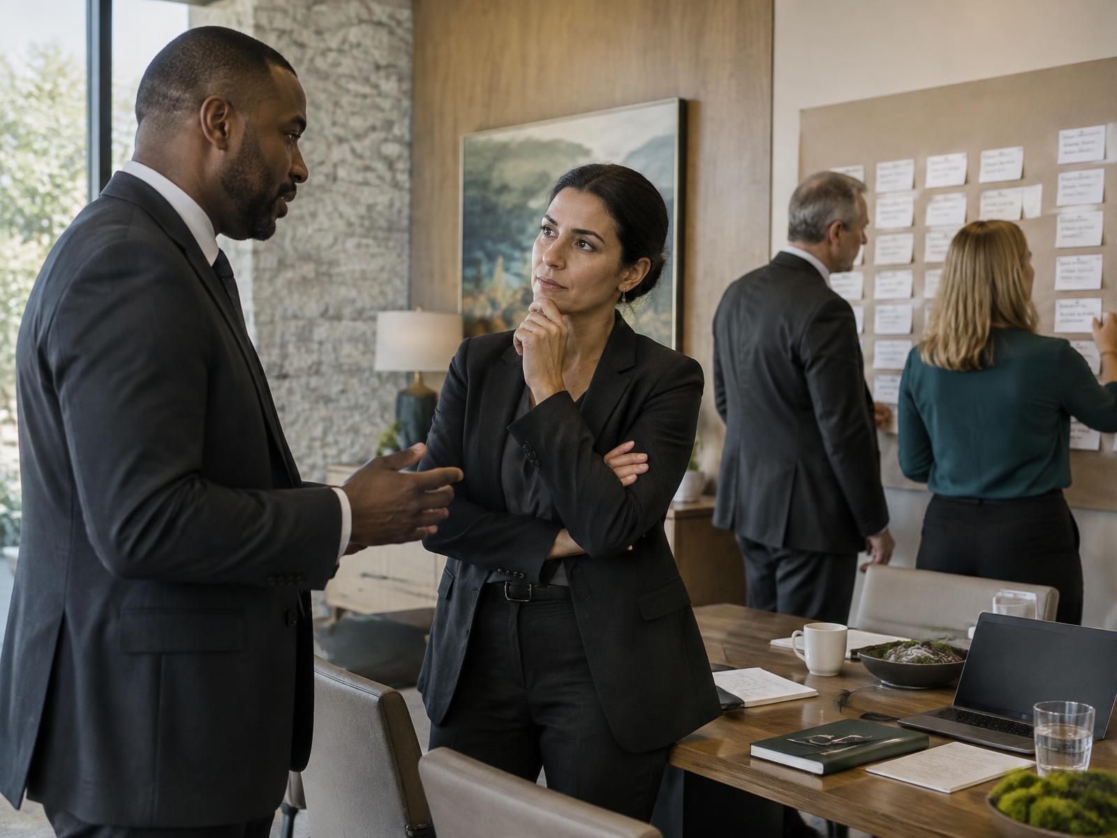 Executives discussing operational priorities during a workshop